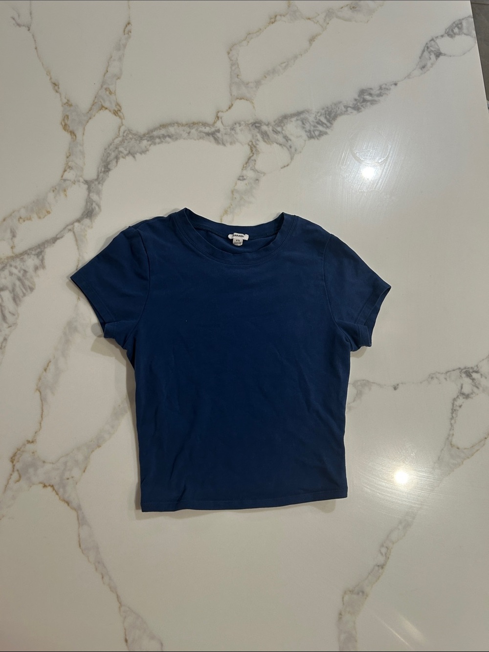 Garage Navy Short Sleeve cropped  Crewneck fitted Tee